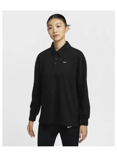 Sportswear Essentials Oversized Long Sleeve Polo Shirt Black - NIKE - BALAAN 2