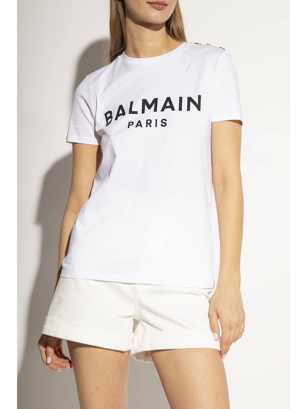 Women's Logo Print Button Shoulder Short Sleeve T-Shirt White - BALMAIN - BALAAN 4