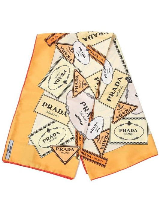 Logo Pattern Silk Scarf Orange - PRADA - BALAAN 2