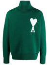 Men's Big Heart Logo Turtleneck Knit Green - AMI - BALAAN.
