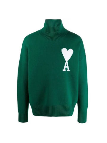 Men's Big Heart Logo Turtleneck Knit Green - AMI - BALAAN.