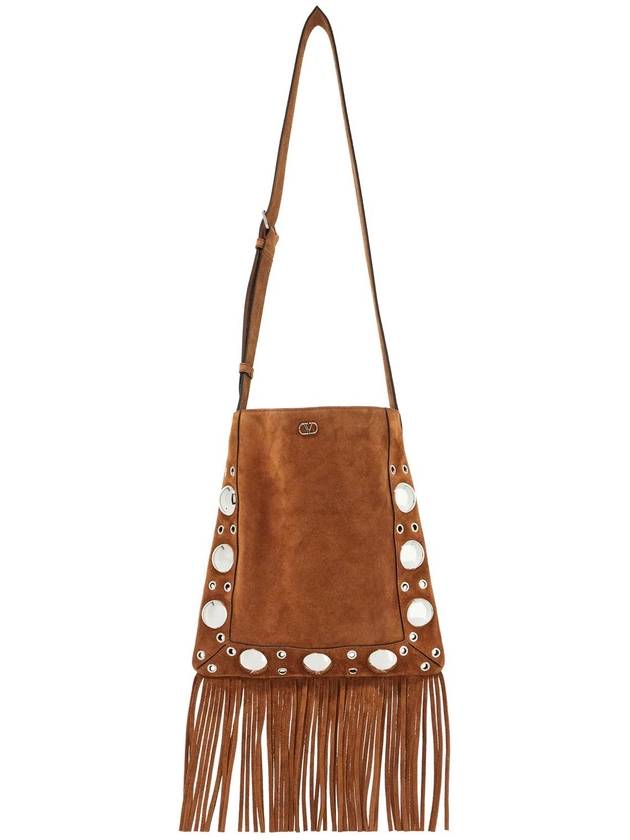 brown copper suede crossbody bag with studs and fringe - VALENTINO - BALAAN 1