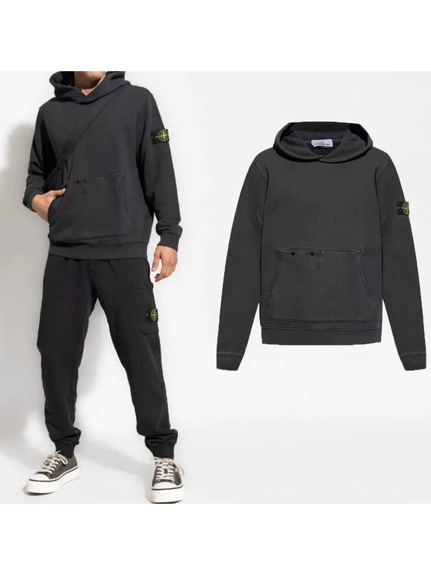 Old Effect Cotton Diagonal Fleece Hoodie Black - STONE ISLAND - BALAAN 2