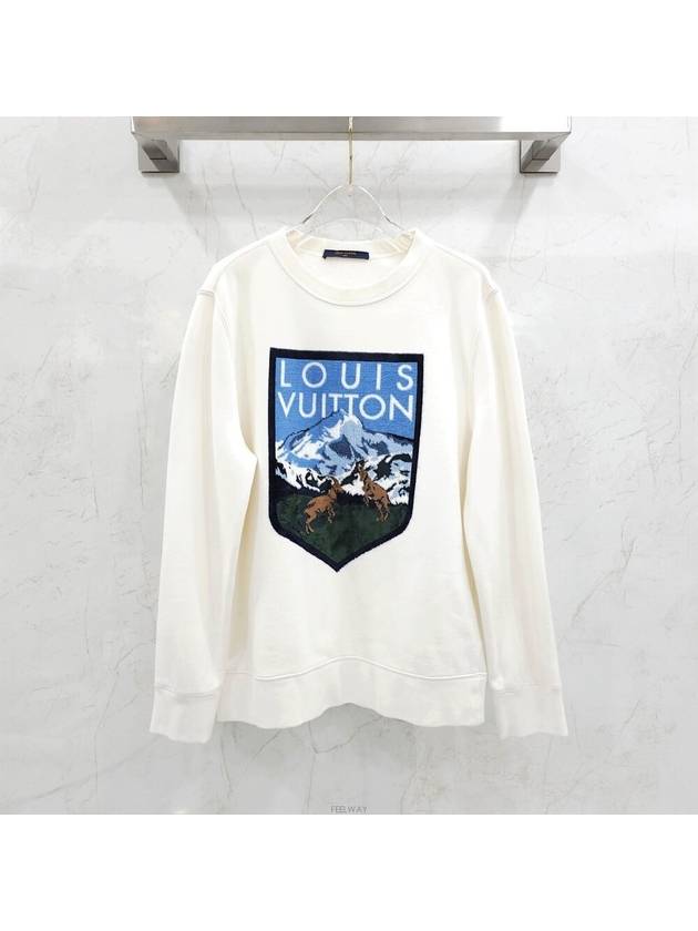 Lux You L Ivory Deer Mountain Embroidered Patch Sweatshirt - LOUIS VUITTON - BALAAN 1