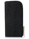 Stripe Zip Around Pebble Grain Leather Card Wallet Black - THOM BROWNE - BALAAN 4