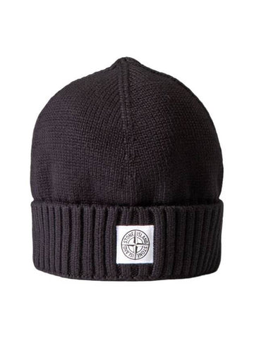 Kids Logo Patch Wool Beanie Black - STONE ISLAND - BALAAN 1