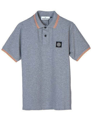 Men's Two Line Wappen Patch Cotton Short Sleeve Polo Shirt Grey - STONE ISLAND - BALAAN 1