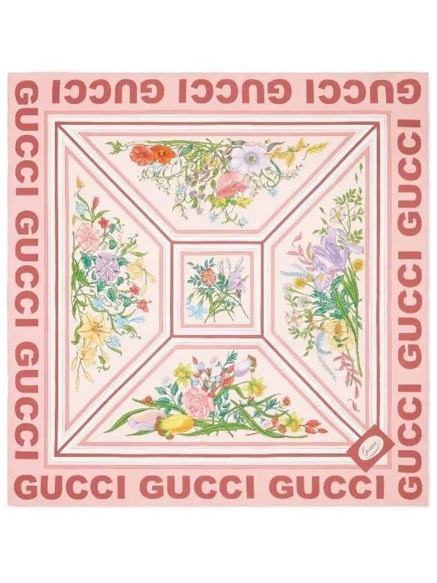 Women's Floral Print Silk Scarf Pink - GUCCI - BALAAN.