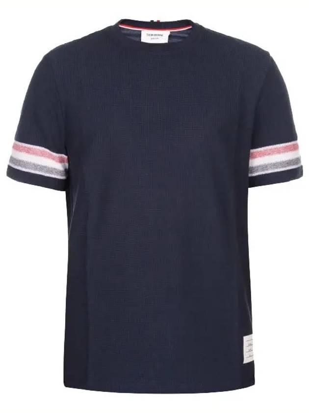 Textured Cotton Stripe Short Sleeve T-Shirt Navy - THOM BROWNE - BALAAN 7