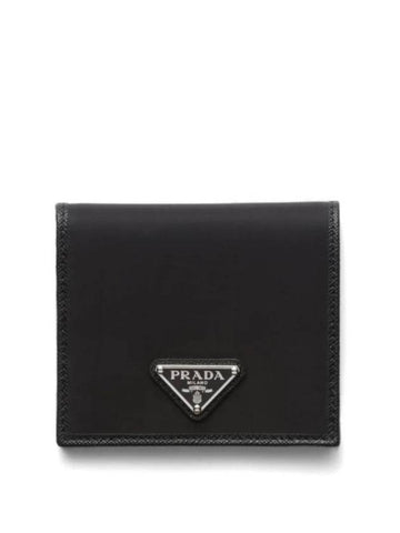 Enamel Triangle Logo Re-Nylon Half Wallet Black - PRADA - BALAAN 1