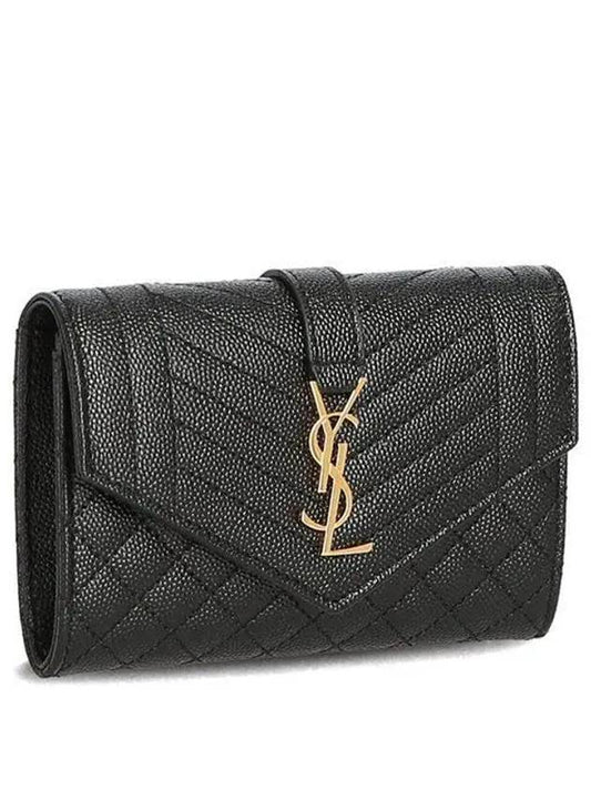 Matelasse Monogram Envelope Small Half Wallet Black - SAINT LAURENT - BALAAN 2