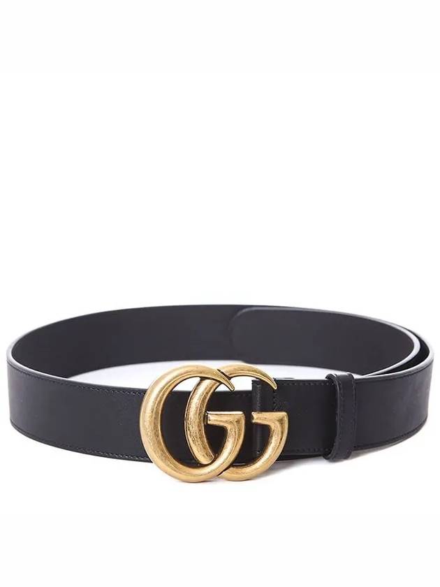 Golden GG Marmont Buckle Leather Belt Black - GUCCI - BALAAN 2