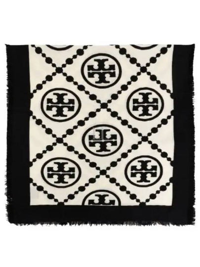 T Monogram Bordered Muffler Black - TORY BURCH - BALAAN 2