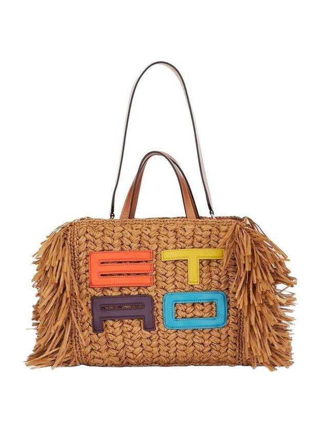 Medium Fringe Raffia Shopping Shoulder Bag Brown - ETRO - BALAAN 1