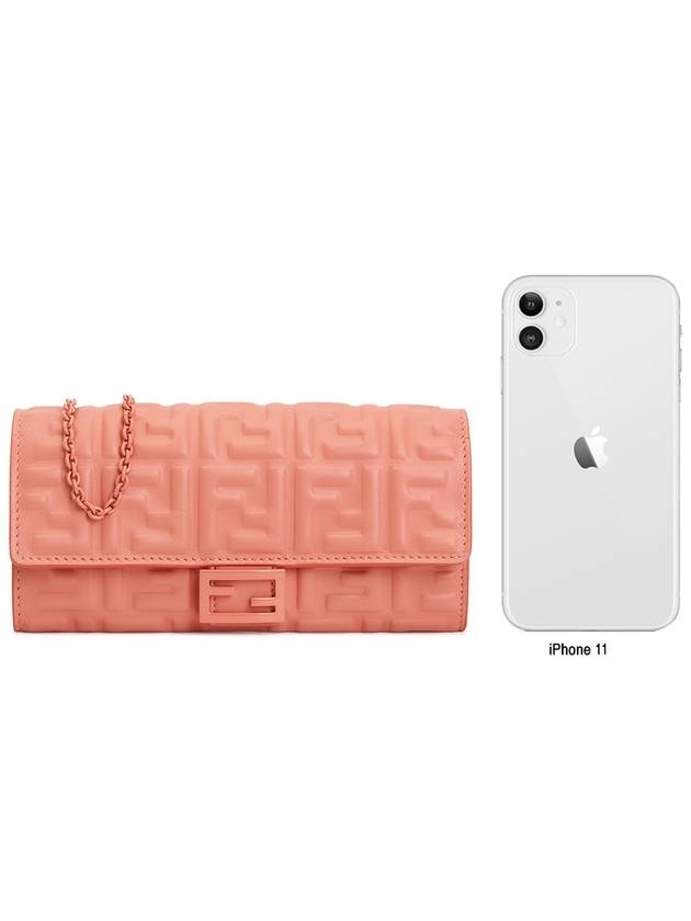 Baguette Continental Embossed FF Logo Chain Long Wallet Pink - FENDI - BALAAN 10