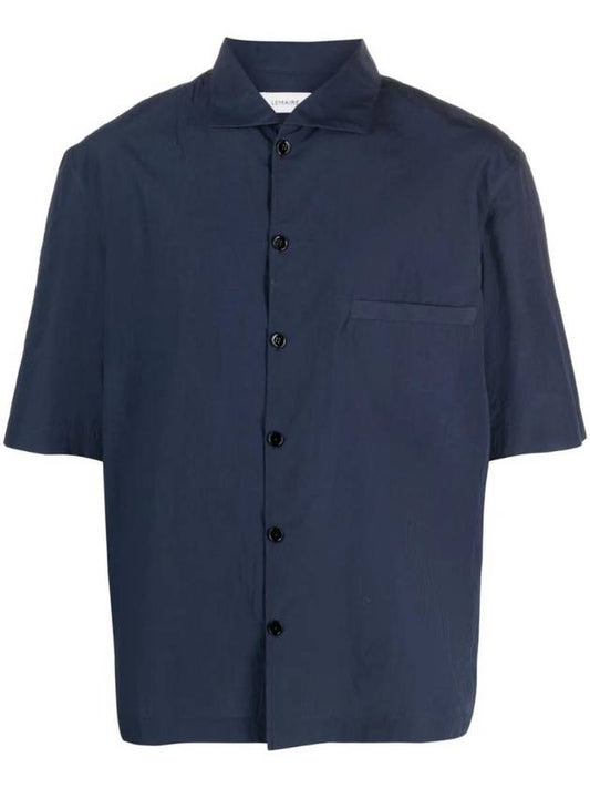 Camp Collar Cotton Short Sleeve Shirt Navy - LEMAIRE - BALAAN 1