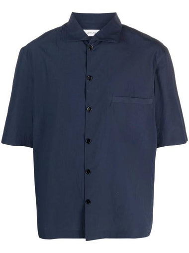 Camp Collar Cotton Short Sleeve Shirt Navy - LEMAIRE - BALAAN 1