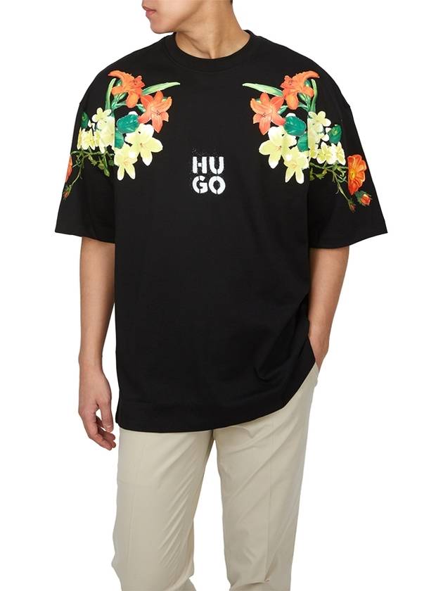 Men's Floral Print Stacked Logo Short Sleeve T-Shirt Black - HUGO BOSS - BALAAN 5