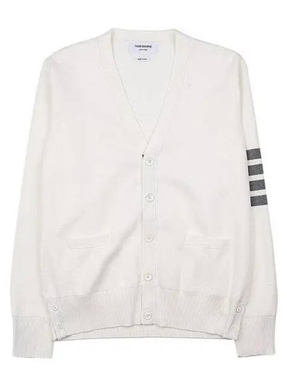 Milano Stitch 4 Bar Cardigan White - THOM BROWNE - BALAAN 2