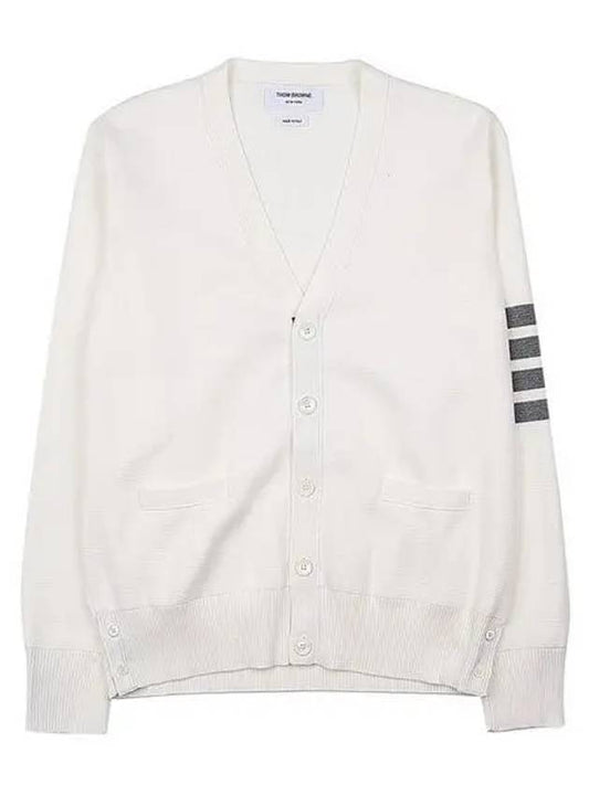 Milano Stitch 4 Bar Cardigan White - THOM BROWNE - BALAAN 2