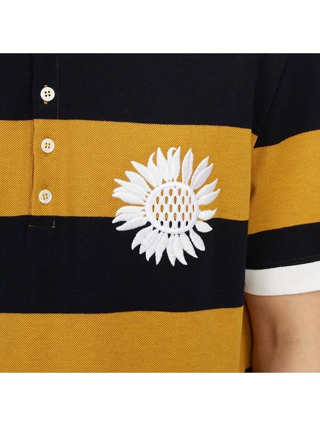 Embroidered Flower Rugby Stripe Short Sleeve PK Shirt Navy Yellow - THOM BROWNE - BALAAN 9