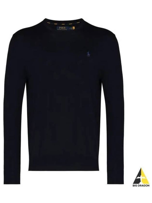 Embroidered Logo Crew Neck Knit Top Navy - POLO RALPH LAUREN - BALAAN 2