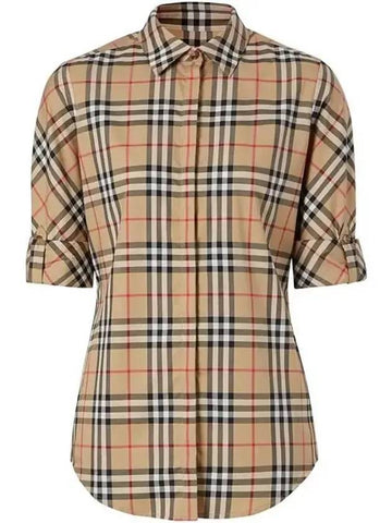 Vintage Check Cotton Twill Shirt Women Beige - BURBERRY - BALAAN 1