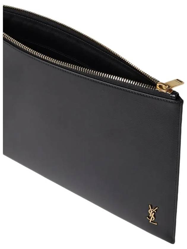 Tiny Cassandre Shiny Leather Zip Tablet Clutch Bag Black - SAINT LAURENT - BALAAN 5