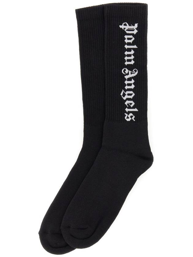 Vertical Logo Cotton Socks Black - PALM ANGELS - BALAAN 3