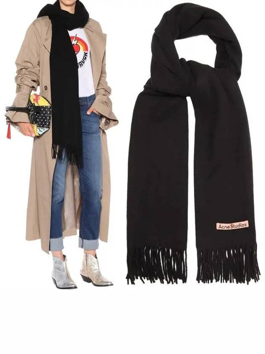 Logo Wool Fringe Scarf Black - ACNE STUDIOS - BALAAN 2