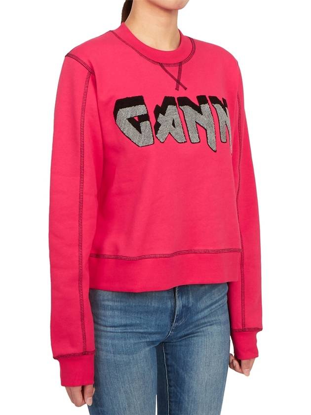 Women's Logo Print Organic Cotton Crop Sweatshirt Dark Pink - GANNI - BALAAN 4