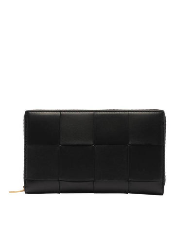 Intrecciato Zipper Around Long Wallet Black - BOTTEGA VENETA - BALAAN 1