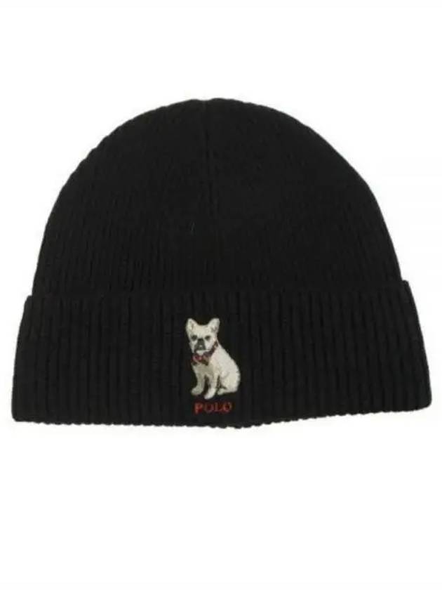 Embroidered French Bulldog Wool Beanie Black - POLO RALPH LAUREN - BALAAN 2