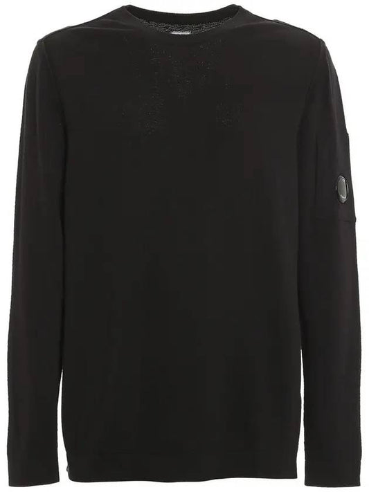 Men's Lens Wappen Crew Neck Knit Top Black - CP COMPANY - BALAAN.