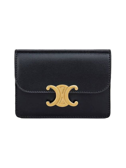 Triomphe Shiny Calfskin Flap Card Wallet Black - CELINE - BALAAN 2