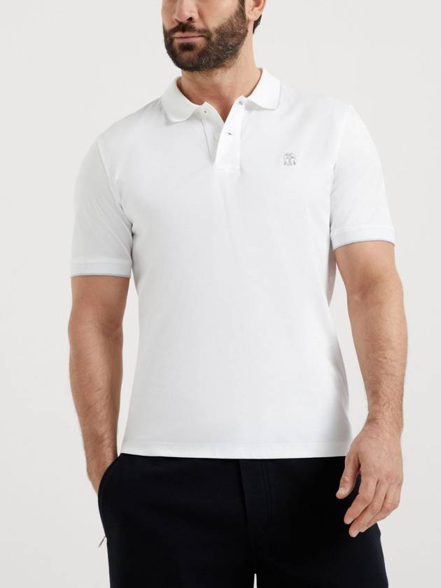 Embroidered Logo Cotton Short Sleeve Polo Shirt White - BRUNELLO CUCINELLI - BALAAN 5