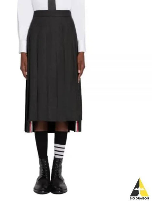 Super 120S Twill Below Knee Pleated Skirt Dark Grey - THOM BROWNE - BALAAN 2