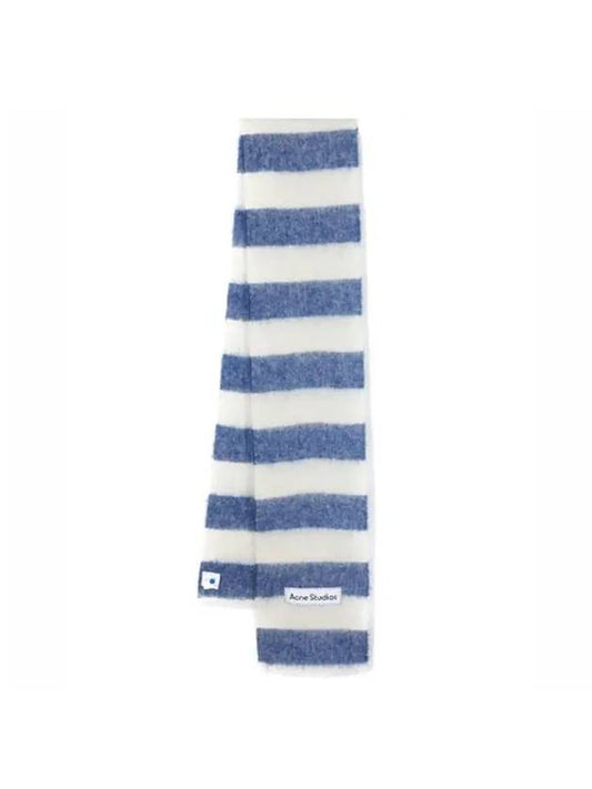 Studios Logo Patch Stripe Wool Blend Muffler Blue White - ACNE STUDIOS - BALAAN.