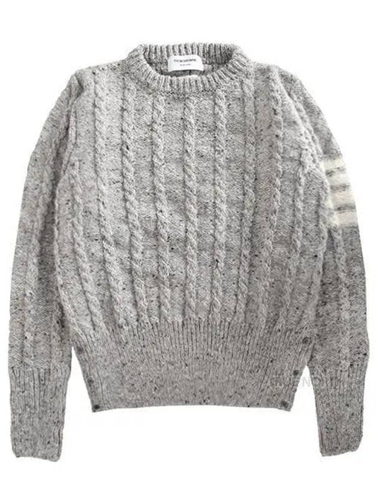 Donegal Twist Cable 4-Bar Classic Crewneck Knit Top Light Grey - THOM BROWNE - BALAAN 2