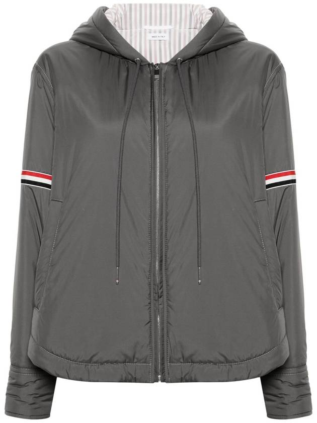 Ultra Light Nylon Tech Down Fill Armband Shirt Hem Hooded Jacket Grey - THOM BROWNE - BALAAN 3