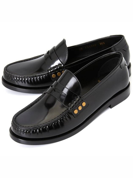 Monogram Penny Leather Loafer Black - SAINT LAURENT - BALAAN 2