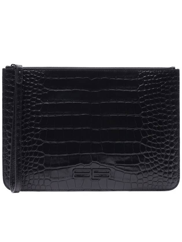 Crocodile Embossed Clutch Bag Black - BALENCIAGA - BALAAN 3