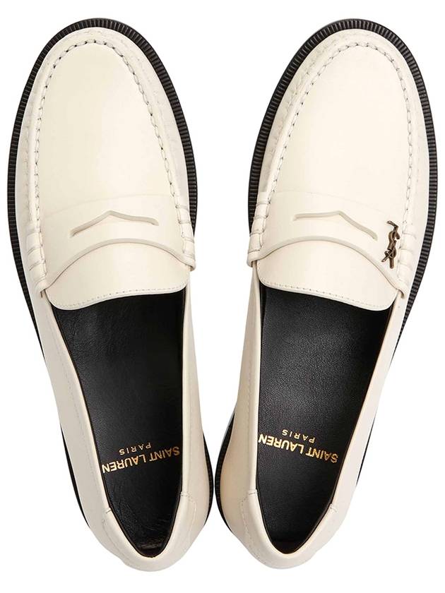 Le Loafer Penny Slippers In Smooth Leather Pearl - SAINT LAURENT - BALAAN 4