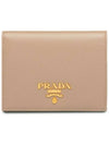 Saffiano Metal Logo Gold Fold Wallet Pink - PRADA - BALAAN 1