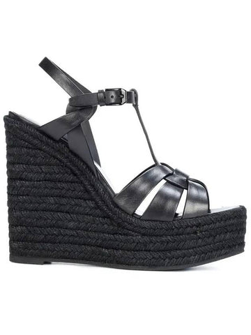 Tribute Espadrille Wedge Heel Black - SAINT LAURENT - BALAAN 1