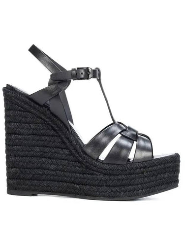 Tribute Espadrille Wedge Heel Black - SAINT LAURENT - BALAAN 1