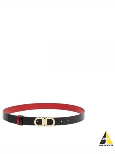 Reversible Gancini Leather Belt Black Flame Red - SALVATORE FERRAGAMO - BALAAN 2