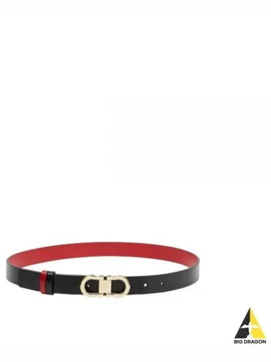 Reversible Gancini Leather Belt Black Flame Red - SALVATORE FERRAGAMO - BALAAN 2