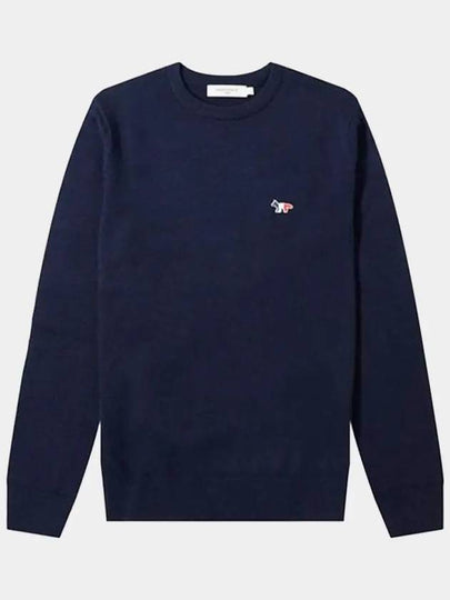 Tricolor Fox Patch Classic Round Neck Knit Top Navy - MAISON KITSUNE - BALAAN 2