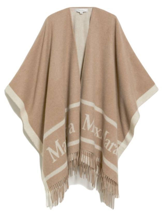 Hilde Jacquard Wool Fringe Poncho Beige - MAX MARA - BALAAN 1